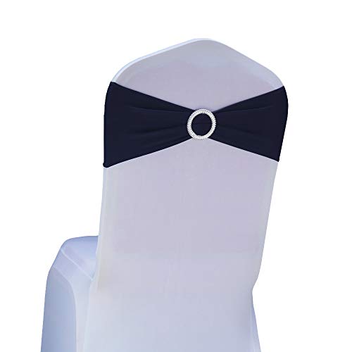 SINSSOWL Lycra-Stuhlschärpen aus Stretch-Elastik mit Schnalle und Schleife, Navy, 50PC von SINSSOWL