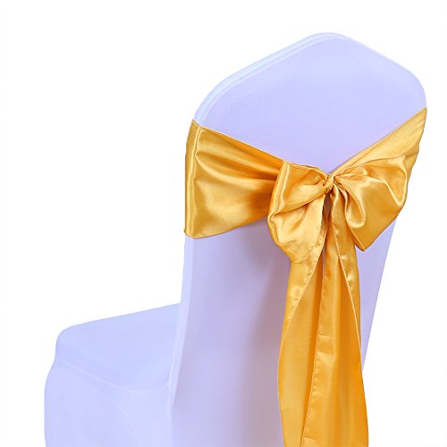 SINSSOWL 25 stück Hochzeit Dekoration Mehrfarbig Satin Stuhl Bezug Bow Ties in Event & Party Supply Stuhl Schärpen- Gold von SINSSOWL