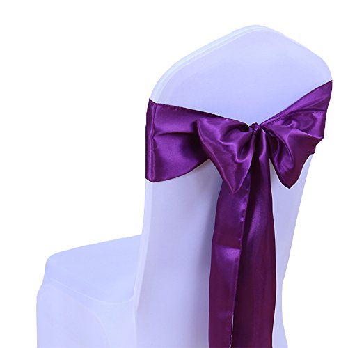 SINSSOWL 25 stück Hochzeit Dekoration Mehrfarbig Satin Stuhl Bezug Bow Ties in Event & Party Supply Stuhl Schärpen- Purpurrot von SINSSOWL