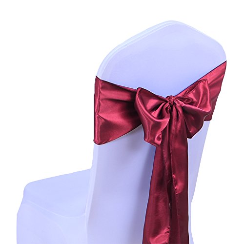 SINSSOWL 25 stück Hochzeit Dekoration Mehrfarbig Satin Stuhl Bezug Bow Ties in Event & Party Supply Stuhl Schärpen- burgunderfarben von SINSSOWL