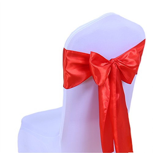 SINSSOWL 25 stück Hochzeit Dekoration Mehrfarbig Satin Stuhl Bezug Bow Ties in Event & Party Supply Stuhl Schärpen- rot von SINSSOWL