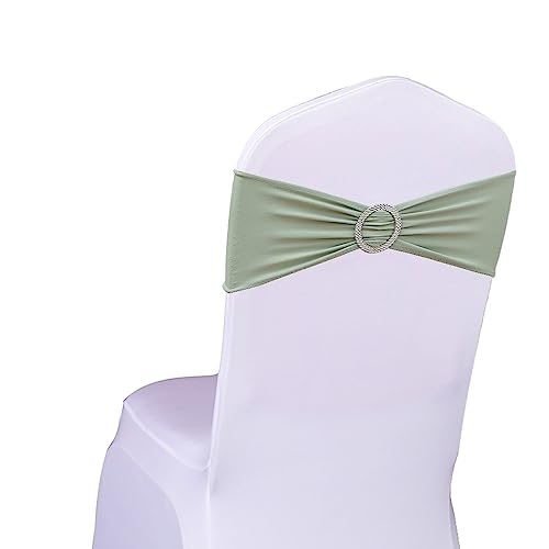 SINSSOWL Elastische Stuhl-Schärpen, Schleifen, Hochzeitsstuhlbänder, Schiebeschlauben für Empfang, Party, Babyparty, Stuhlschärpen, Dekoration, Salbeigrün, 50 Stück, 50 Stück von SINSSOWL