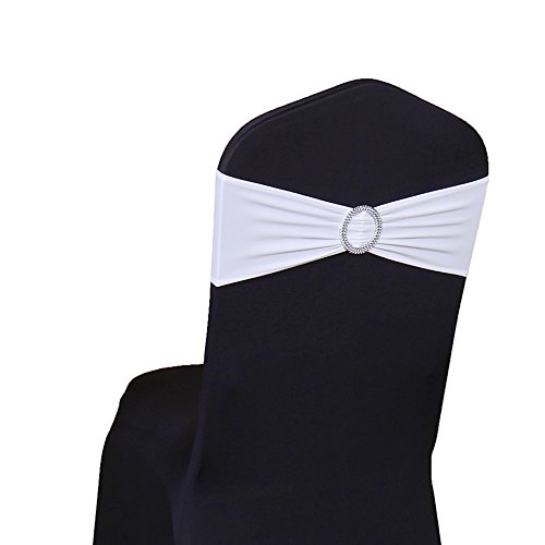 Lycra-Stuhlschärpen aus Stretch-Elastik mit Schnalle und Schleife, Polyester und Spandex, weiß, 50PC von SINSSOWL