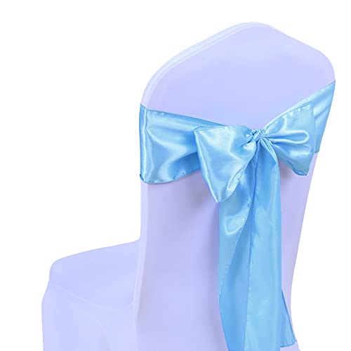 SINSSOWL Satin Stuhlschärpen Stuhlschleifen 50 Stück Babyblau Stuhlschärpen für Hochzeit Party Bankett Fiesta - Stuhldekorationen Bänder Krawatten Stuhlschärpen für Klappstühle, Babyblau von SINSSOWL