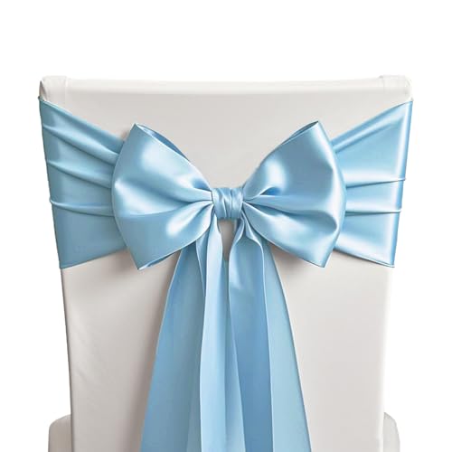 SINSSOWL Stuhlschleifen aus Satin, für Hochzeit, Geburtstag, Party, Fiesta, Dekoration, 17,8 x 274,4 cm, Babyblau, 50 Stück von SINSSOWL