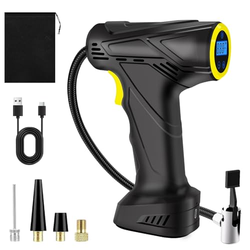 SINZUX Kabelloser Elektrische Luftpumpe,Tragbare Kompressor 6000mAh, Akku Fahrradpumpe mit alle Ventile, LED-Licht, Mini Autoreifen Pumpe Luftkompressor für Fahrrad, Auto, Motorrad, Bälle von SINZUX
