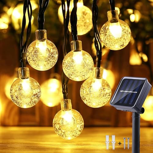 SIOOUI Solar-Gartenleuchten für den Außenbereich, 12 m, 100 LEDs, wasserdichte Lichterkette mit 8 Modi, Dekoration für Hof, Camping, Gpavillon, Party, Hochzeit, Veranda (Warmweiß) von SIOOUI
