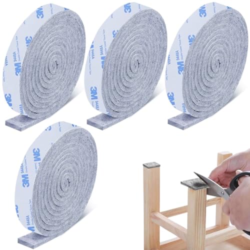 SIOPPKIK Filzgleiter Selbstklebend, 4 Rollen Selbstklebendes Filz für Möbel (100cm * 2cm) Schneiden Sie Jede Form, Stark Klebendes Gleitmatten Band, für Stühle, Bodenschutz, Grau von SIOPPKIK