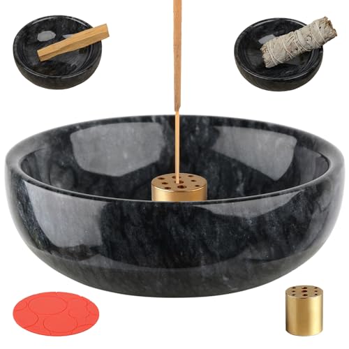 SIPARUI Marmor-Räuchergefäß mit 9 Löchern, handgefertigter Stabbrenner, ideal für Meditation, Verwischen, Dekoration, einfach zu greifende Asche (Schwarz) von SIPARUI