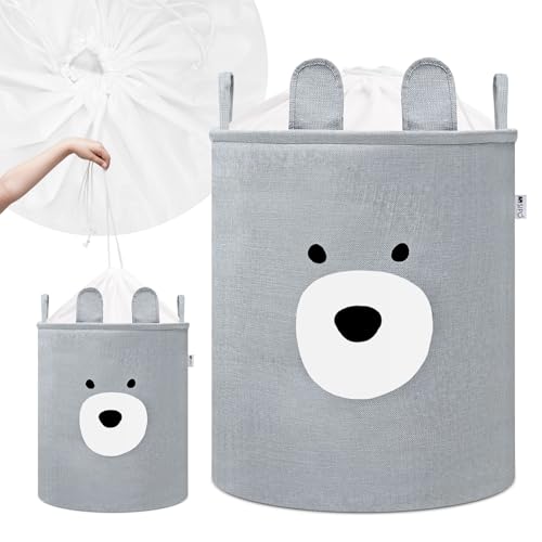 SIPO Premium Aufbewahrungskorb für Spielzeug, Kinderzimmer, XXL-Größe, 63 l Fassungsvermögen, Bär, faltbarer Spielzeug-Organizer mit Kordelzug, wasserdicht, Tragegriffe, skandinavisches Design von SIPO