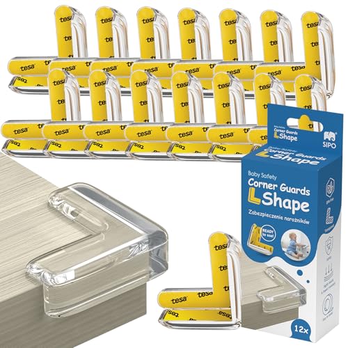 SIPO Transparente Eckenschutz-L‑Profile – 12er Set Kinderschutz für Möbelecken, klarsichtige PVC-Puffer mit Klebebeschichtung – für Tische & Schränke von SIPO
