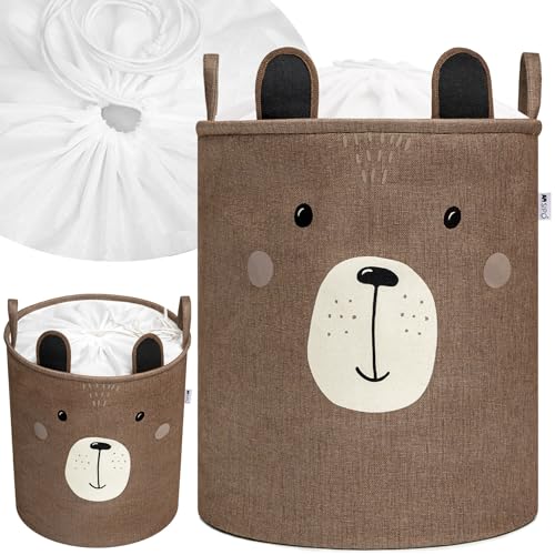 SIPO Spielzeugkorb Premium, XXL 63 L, Brown Bear, Faltbarer Spielzeug Organizer mit Kordelzug, Wasserdicht, Tragegriffe, Skandinavisches Design von SIPO