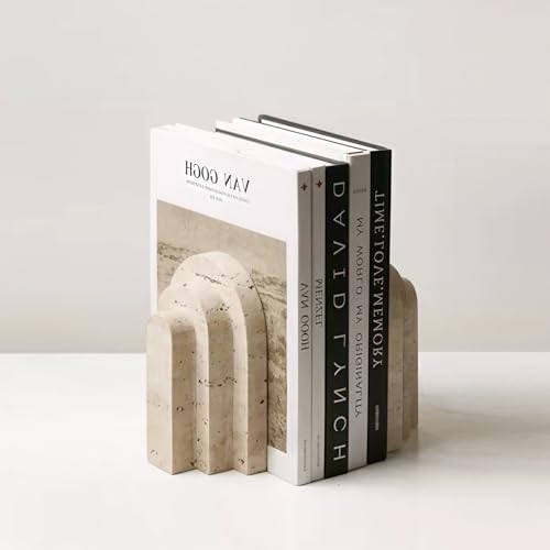 1 Stück Moderne Travertin Buchstütze, gewölbtes Design, Naturstein Buchhalter für Schreibtisch und Regal (Travertin - 1 Stück) von SIRIZEN-DIVING