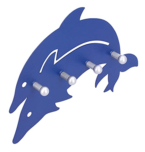 SIRO Delphin Hakenleiste selbstklebend mit 4 Haken 1288 | Tier, Meer, Kinder | Druckguss - Stahl blau, Aluminiumeffekt | 229 mm x 28 mm x 167 mm von SIRO