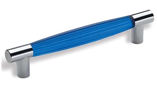 SIRO Möbelgriff Köln, Modern, Kunststoff glaseffekt blau metallisiert chrom glänzend, 159 mm x 33 mm x 18 mm, LA 128 mm, 0771-159KGSU2MT1 von SIRO