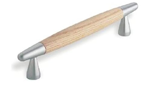 SIRO Möbelgriff München, Modern, Holz - Druckguss esche natur lackiert chrom matt, 134 mm x 31 mm x 12 mm, LA 96 mm, S351-133HZ38ZN2 von SIRO