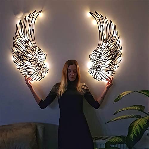 SIRSSI 1-Paar Metall Engel Flügel Wanddekoration mit Lichtern, 3D Engel Flügel Wand Skulptur, Wohnzimmer, Garten und Büro, verwendet für Hochzeiten, Parteien, engelsflügel wanddeko,Weihnachten von SIRSSI
