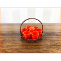 Vintage Emsa West Germany Eierbecher Korb Set Ständer Orange Melamin Retro Kitsch Kitchenalia - 1960Er Jahre von SIRTORIAL