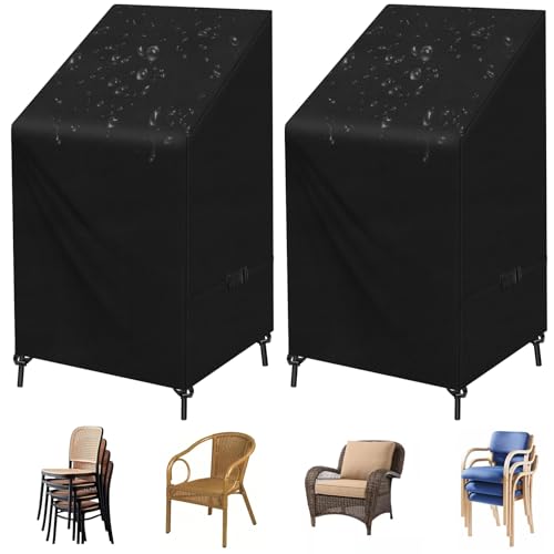 SIRUITON 2-Pack Abdeckung Fuer Gartenstuhl Wasserdichtes Atmungsaktives 420D Oxford für Stapelstühle Abdeckung Gartenstuhl-24 Nutzungsmonate 65x65x80/120cm von SIRUITON