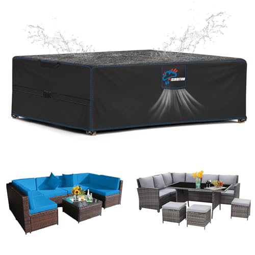 SIRUITON Abdeckung für Gartenmöbel Rechteckige SitzgarniturenWasserdicht Sitzgruppe Abdeckhaube Schutzhülle Gartentische und Möbelsets Gartenmöbel Sofa Staubdicht Outdoor Schwarz(250x250x90cm) von SIRUITON