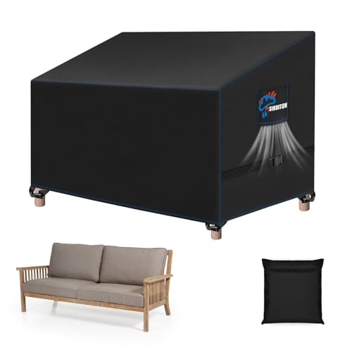 SIRUITON 2-Sitzer Gartenbank Abdeckung mit Belüftungsöffnungen, wasserdicht, winddicht, UV-Beständiges, reißfestes Schwerlast 420D Oxford Gewebe Schutzhülle für Gartenbank, Gartensofa(131x69x65/89 cm) von SIRUITON
