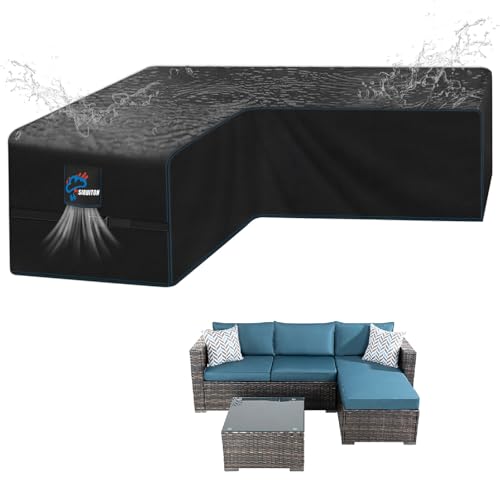 SIRUITON Garten V-Form Möbel Abdeckungen wasserdicht, 600D Oxford Stoff Outdoor Ecksofa Abdeckung, Garten Rattan Sofa Abdeckung mit wasserdichtem Klebeband (255x255x87cm) von SIRUITON