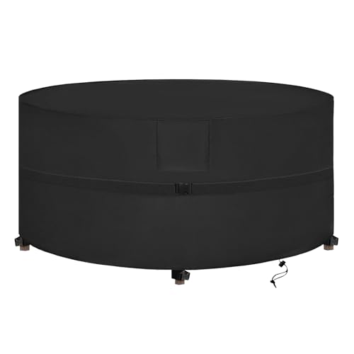 SIRUITON Ø135x80CM - 420D Gartenmöbel Abdeckung, Rund Gartentisch Abdeckung, Schutzhülle Abdeckplane, Wasserdicht Esstisch Abdeckung für Möbelsets, Reißfest Schwerlast, Anti-UV Abdeckplane von SIRUITON