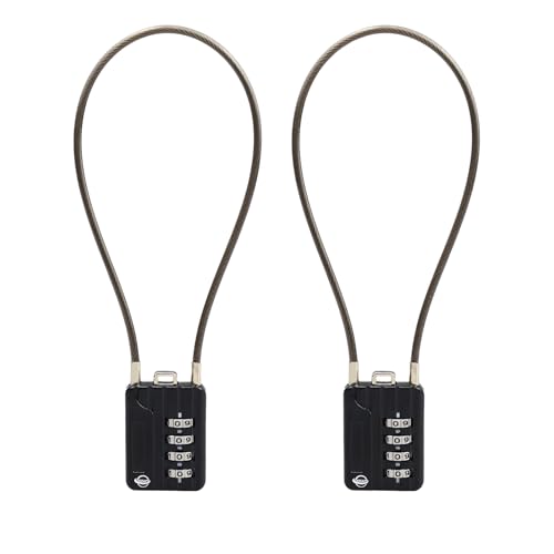 SISAV-200 Kabel-Gepäckschlösser (2 Stück), 4-stelliges Kombinations-Vorhängeschloss, mit Zinklegierung, Stahl-Kabelschloss für Reisekoffer, Rucksack, Schließfächer, schlüssellos, Schwarz von SISAV