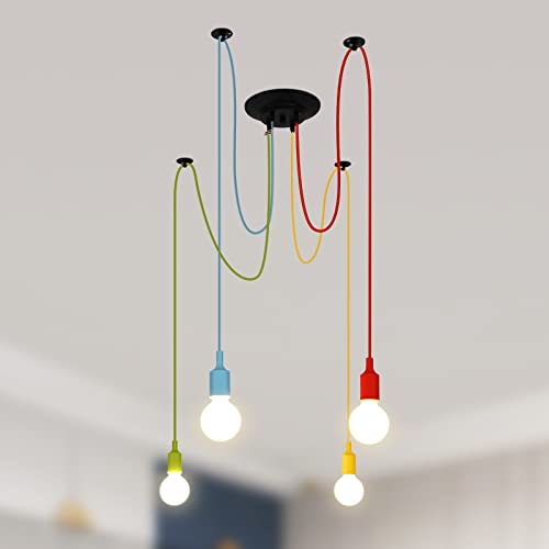 SISVIV 4-flamming Kronleuchter Linie DIY Decke Spinne Lampe Industrie Pendelleuchte Einstellbare bunte Spinneleuchte Hängend Deckenleuchte Vintage Hängelampe für Hausdekoration Innenraum Café Bar von SISVIV