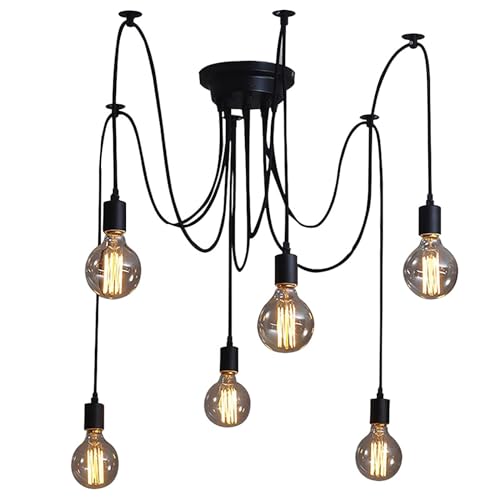 SISVIV Pendelleuchte Vintage Multi Cord Edison Birne Loft längeverstellbare Schwarz Scheune Hängelampe für Wohnzimmer Küche Cafe Restaurant usw. (ohne Leuchtmittel) (6 Köpfe) von SISVIV