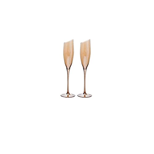 Champagnerflöten Creative Slanted Champagne Glasses 180ml Elegant Crystal Glass Sparkling Glasses Set of 2 Home Luxury Champagne Flute Handmade Kelche Champagnergläser (Color : C) von SISWIM