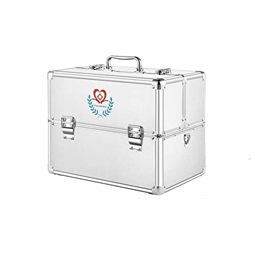 Erste Hilfe Koffer Home Medizin Box Tragbare Medizin Große Medizin Kabinett Aufbewahrungskoffer for Home Outdoor Erste-Hilfe-Kit Verbandskasten leer Medizinbox (Color : Silver, Size : L) von SISWIM