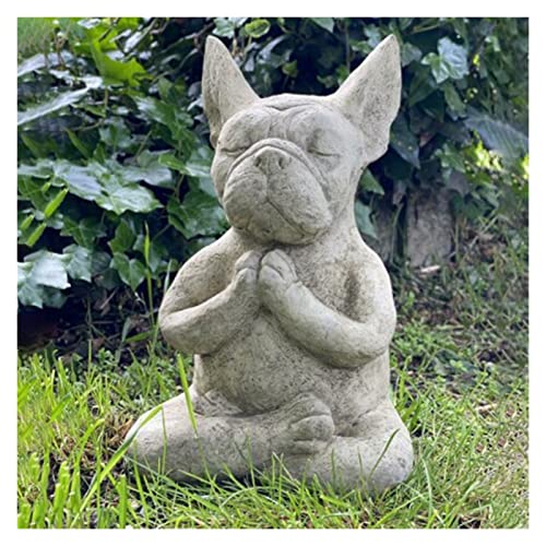 SISWIM Gartendekorationen Gartenstatue Outdoor French Bulldog Gartenstatue Meditation Harz Craft Hunde Memorial Hundestatue Büro Wohnheimdekoration Feengarten-Zubehör (Color : A) von SISWIM