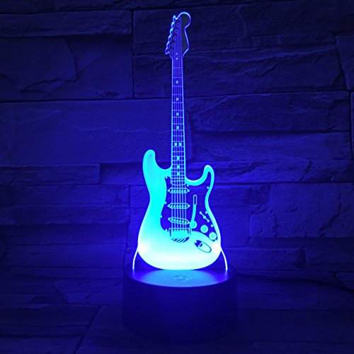 SISYS 3D Illusion Lampe LED Nachtlicht Optische 3D-Illusions-Lampen Tischlampe Nachtlichter 7 Farben Berührungsschalter Schreibtischlampe mit 150cm USB-Kabel Kinder Nachtlampe, Gitarre von SISYS