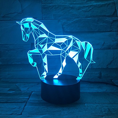 3D Illusion Lampe LED Nachtlicht, SISYS Optische 3D-Illusions-Lampen Tischlampe Nachtlichter 7 Farben Berührungsschalter Schreibtischlampe mit 150cm USB-Kabel Kinder Nachtlampe, Pferd von SISYS