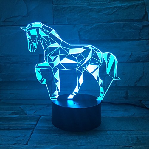 SISYS 3D Illusion Lampe LED Nachtlicht, SISYS Optische 3D-Illusions-Lampen Tischlampe Nachtlichter 7 Farben Berührungsschalter Schreibtischlampe mit 150cm USB-Kabel Kinder Nachtlampe, Pferd von SISYS
