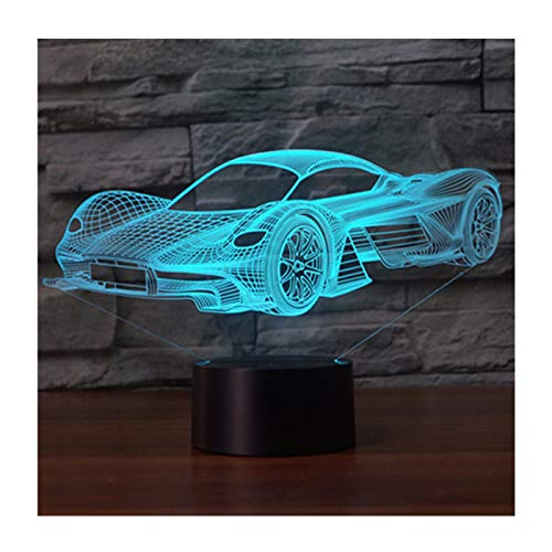 3D Illusion Lampe LED Nachtlicht, Optische 3D-Illusions-Lampen Tischlampe Nachtlichter 7 Farben Berührungsschalter Schreibtischlampe mit 150cm USB-Kabel Kinder Nachtlampe, Rennwagen-2 von SISYS