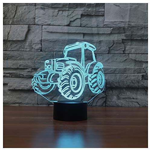 3D Illusion Lampe LED Nachtlicht, EASEHOME Optische 3D-Illusions-Lampen Tischlampe Nachtlichter 7 Farben Berührungsschalter Schreibtischlampe mit 150cm USB-Kabel Kinder Nachtlampe, Traktor von SISYS