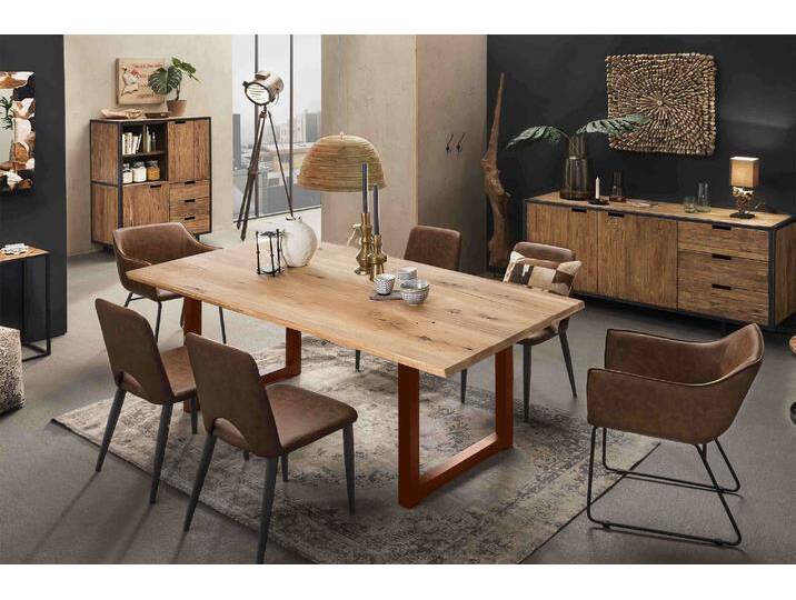 Esstisch SIT, braun (natur, antikbraun, antikbraun, natur), B:200cm H:75cm T:100cm, Platte Wildeiche geölt, Gestell Metall, Tische, Rechteckiger Esstisch Esstisch Holz-Esstische, Kufengestell im industriellen Antiklook von SIT-Möbel