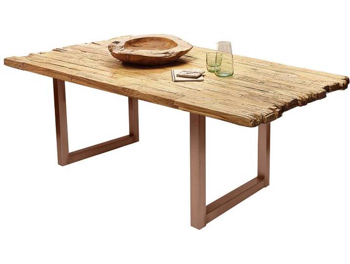 Esstisch SIT, braun (natur, antikbraun, antikbraun, natur), B:240cm H:75,5cm T:100cm, Platte recyceltes Teak, Gestell Metall, Tische, Platte mit Bruchkante aus recyceltem Holz von SIT-Möbel