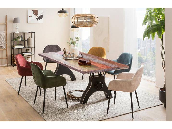 SIT Esstisch, Platte aus bunt lackiertem Altholz, bunt schwarz, 160x85 cm von SIT-Möbel