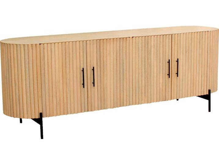Sideboard SIT, beige (natur, schwarz), B:190cm H:76cm T:45cm, Massivholz, Metall, Sideboards, Kommode, Lamellen-Design im Retro Stil, Breite 190 cm, Topseller von SIT-Möbel