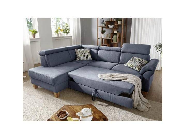 Sit&More Arngast Ecksofa mit optionalem Funktionspaket - Microfaser Toro 80 dunkelblau , manuelle Kopfteilverstellung & Schlaffunktion , links von SIT-Möbel