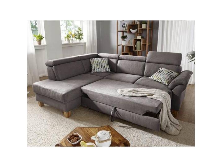 Sit&More Arngast Ecksofa mit optionalem Funktionspaket - Microfaser Toro 94 grau , manuelle Kopfteilverstellung & Schlaffunktion , links von SIT-Möbel