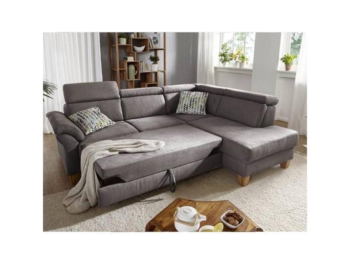 Sit&More Arngast Ecksofa mit optionalem Funktionspaket - Microfaser Toro 94 grau , manuelle Kopfteilverstellung & Schlaffunktion , rechts von SIT-Möbel