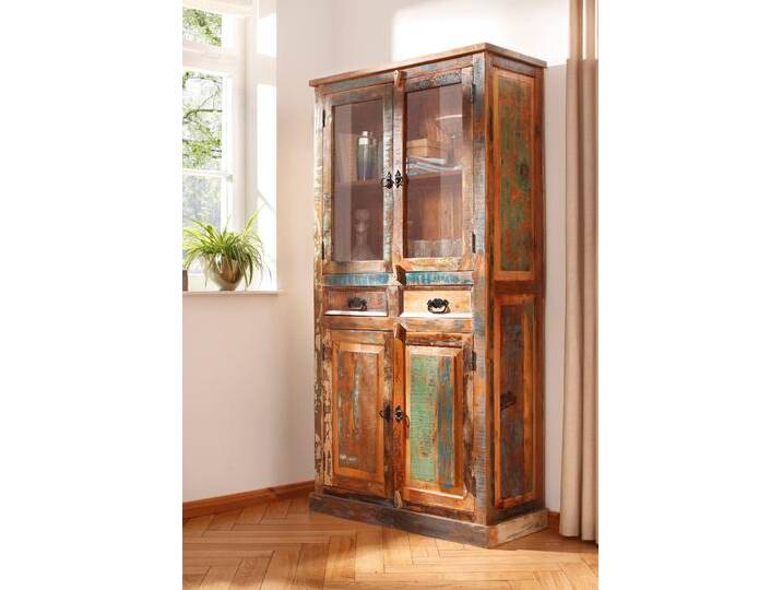 Vitrine SIT Riverboat , bunt, B:90cm H:180cm T:40cm, Massivholz, Recyceltes Altholz, Schränke, Höhe 180 cm, Shabby Chic, Vintage Vitrine SIT Riverboat , bunt, B:90cm H:180cm T:40cm, Massivholz, Recyceltes Altholz, Schränke, Höhe 180 cm, Shabby Chic, Vintage von SIT-Möbel
