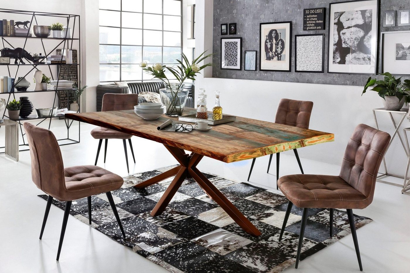 SIT Esstisch Tops&Tables, mit Tischplatte aus Altholz mit Farbresten von SIT