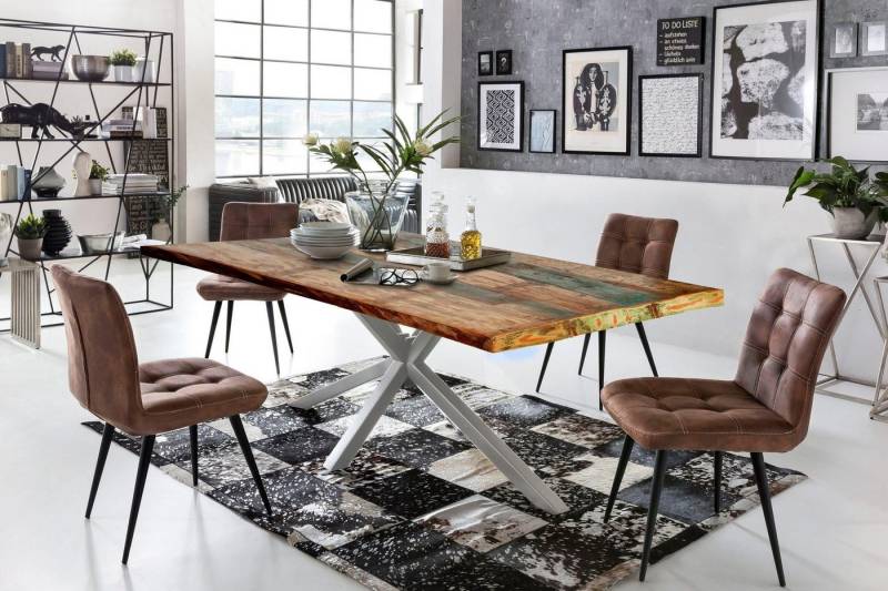 SIT Esstisch Tops&Tables, mit Tischplatte aus Altholz mit Farbresten von SIT