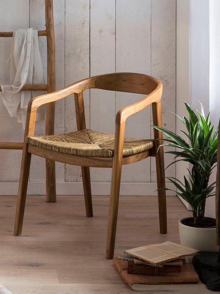 SIT Esszimmerstuhl, mit Rattan Sitzfläche, Armlehnstuhl in geschwungener Form von SIT