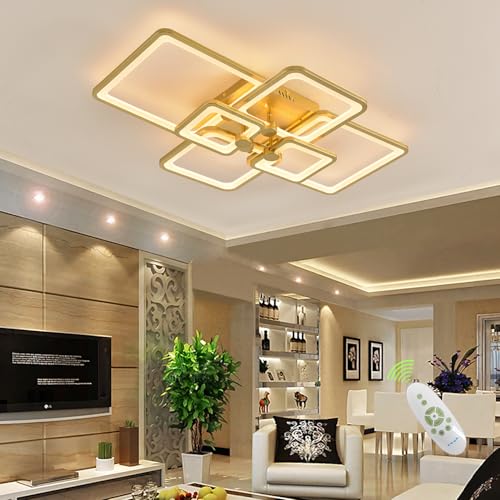 SITAFU LED Deckenleuchte Gold Modern Led Deckenlampe Wohnzimmer L80cm Wohnzimmerlampe Deckenleuchte Led mit Fernbedienung, Schlafzimmerlampe, Deckenbeleuchtung Wohnzimmer Schlafzimmer Büro von SITAFU